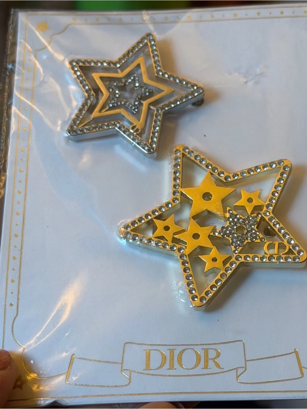 Dior Gold and Silver Crystal Star Hair Clips
